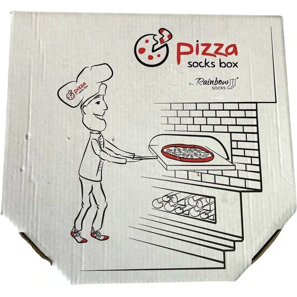 Pizza Box Socks 4pairs MIX Hawaii Italian Pepperoni Cotton Blend US Sz5.5-9